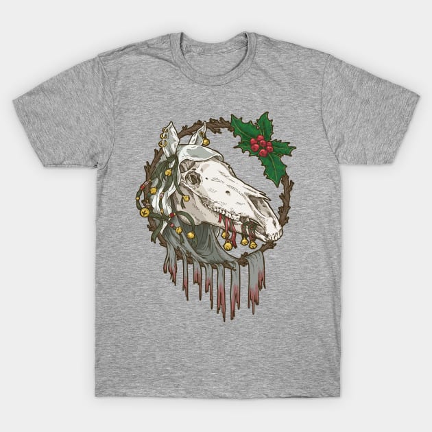 Mari Lwyd Grey Ghost Horse T-Shirt by yaylemons